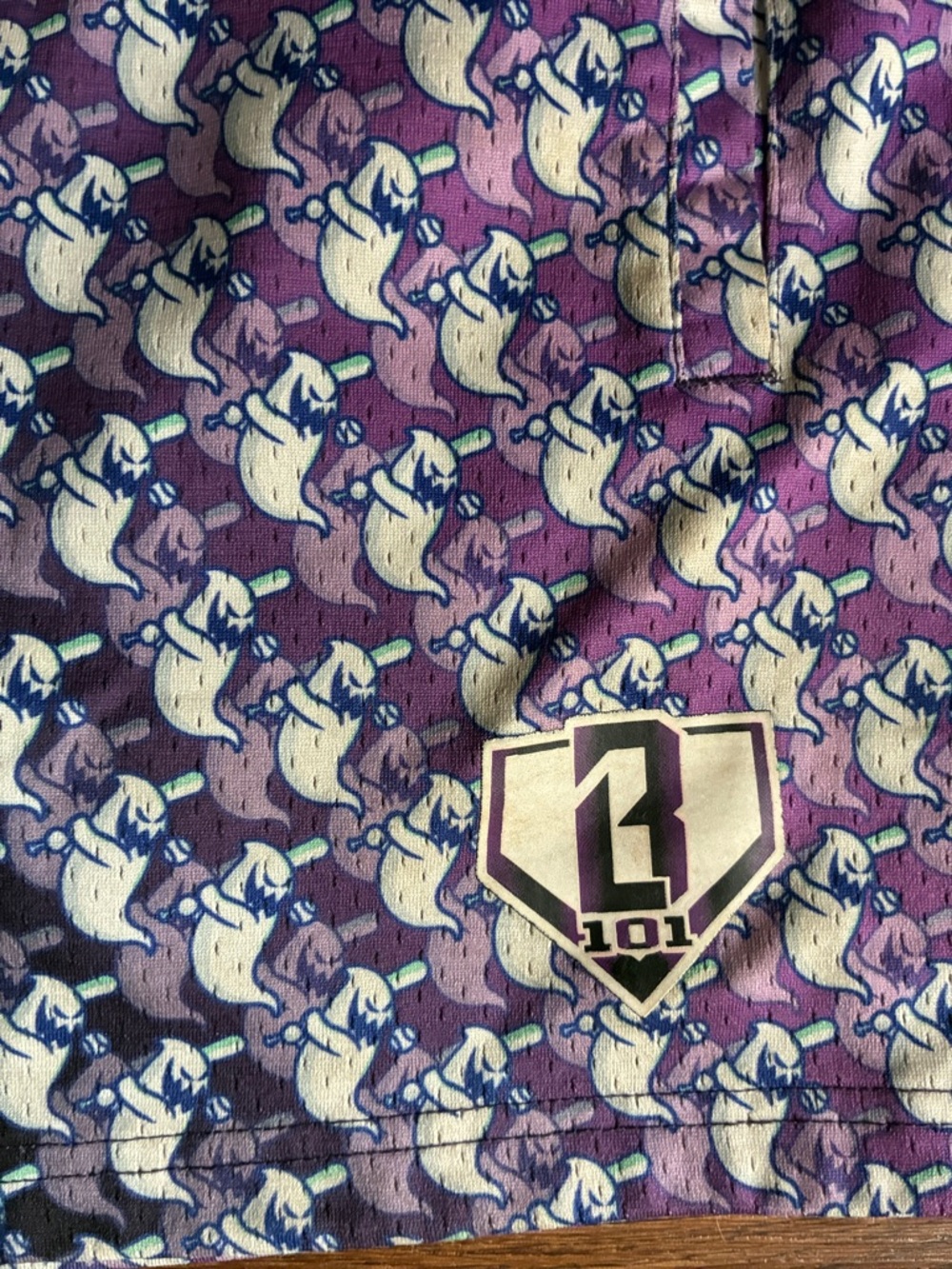 Baseball lifestyle 101 boys Purple ghost with bat Pattern Athletic Shorts YM - Picture 2 of 4